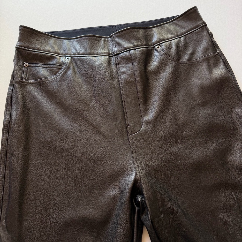 SPANX Faux Leather Pants Ankle Skinny Pull On Brown Size Large